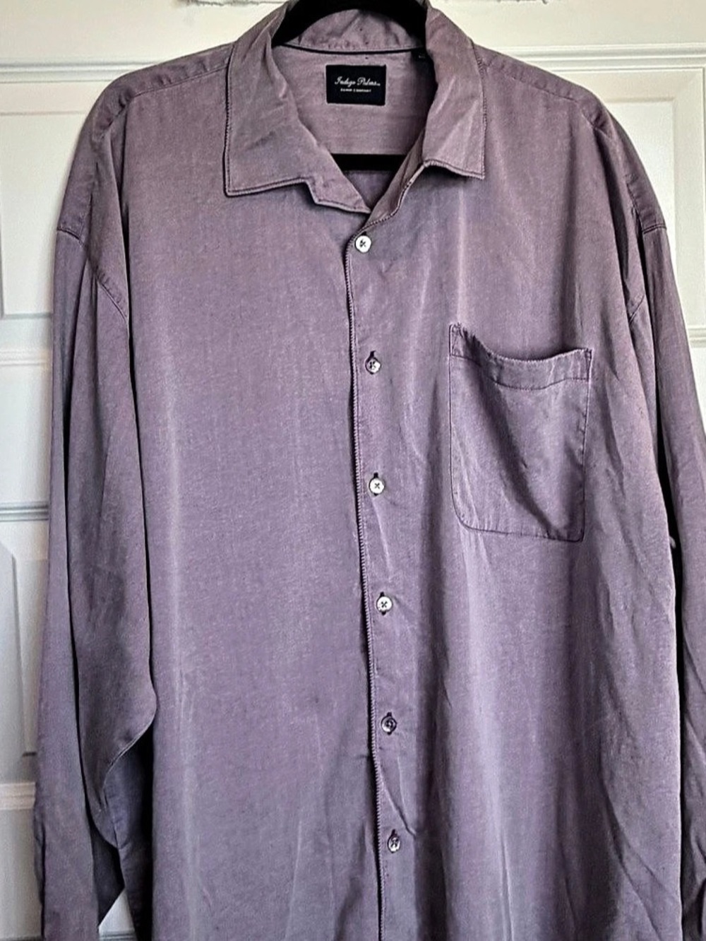 Indigo Palms Denim Company Mens Button Up Shirt Purple Taupe Long Sleeve 1186